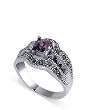 Sterling Silver Marcasite Amethyst Cubic Zirconia Ring Rhodium Band