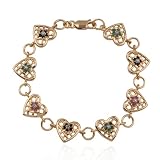 18k Yellow Gold Plated Sterling Silver Genuine Multi-Gemstone and Diamond Accent Heart Bracelet,...