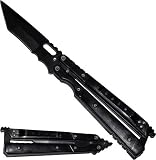 9 All Black Tanto Xtreme Butterfly Pocket Knife W/Belt Clip