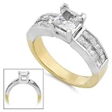 One of a Kind 2-2/5ctw Princess Cut Diamond Ring (F/I1) in Platinum & 18kt Gold