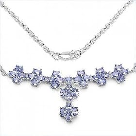 5.60 Carat Genuine Tanzanite Ovals and Round Silver Necklace