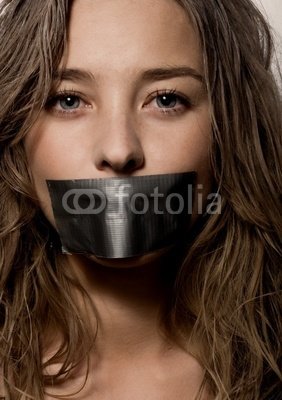 Wallmonkeys Peel and Stick Wall Decals - A Womans Mouth Sealed with a Scotch Tape - 24H x 17W Removable Graphic