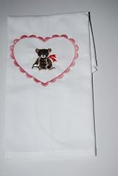 Embroidered Baby Bib - Bear in a Pink heart trimmed in white