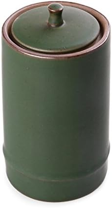 MioOOs® Handmade Bamboo-colored Earthenware Tea Canister / Tea Jar / Café Jar / Sugar Storage Jar, 100% Jingdezhen Craft Chinese Tea Caddy with Lid (Middle Size)