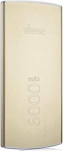 Veme Luxury 6000mAh Ultra Thin portable Metal case Power Bank for for iPhone 5S, 5C, 5, 4S, iPad Air, mini, Galaxy S5, S4, S3, Note 3, Galaxy Tab 3, 2, Nexus, HTC One, One 2 (M8), MOTO, LG Optimus and other Smartphones and Tablets(Golden)