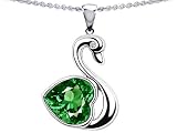 Original Star K(tm) Large Love Swan Pendant With 8mm Simulated Emerald. in .925 Sterling Silver