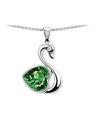Original Star K (tm) Large Love Swan Pendant With 8mm Simulated Emerald. in .925 Sterling Silver