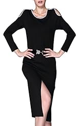 Off the Shoulder Spring Fall Winter Belted Slit Mini Dress 