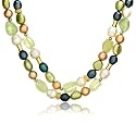 14k Yellow Gold Overlay Sterling Silver Green Garnet & Freshwater Cultured Pearl Necklace, 17.5"