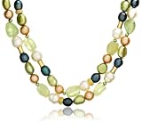 14k Yellow Gold Overlay Sterling Silver Green Garnet & Freshwater Cultured Pearl Necklace, 17.5'