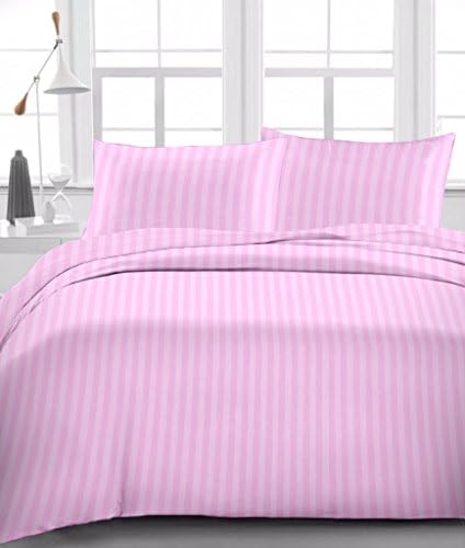 Vriti Home Furnishing Egyptian Cotton 650-Thread-Count 4 PCs Bed Sheet set (+8 Inch) Pocket Depth Stripe Pink RV-Bunk Size (1 Fitted sheet, 1 Flat Sheet & 2 Pillowcover)