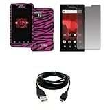 EMPIRE Verizon Motorola DROID Bionic Hot Pink and Black Zebra Stripes Rubbe ....