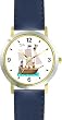 Pirate Ship - Pirate Theme - WATCHBUDDY&reg; DELUXE TWO-TONE THEME WATCH - Arabic Numbers - Blue Leather Strap-Children's Size-Small ( Boy's Size & Girl's Size )