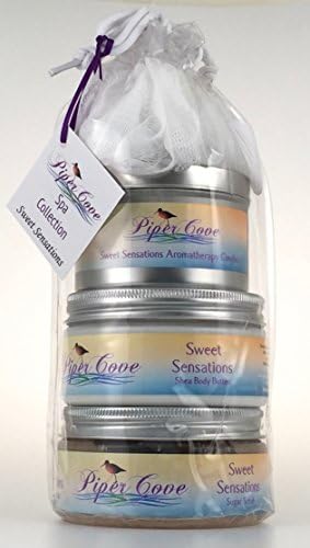 Piper Cove Sweet Sensations (Country Apple) Spa Collection with Shea Body Butter, Sugar Scrub, Bath Pouf and Aromatherapy Candle