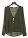 POSESHE Women's V-Neck Button Detail Dip Back Solid Blouse Top (Large/US 10, Army Green)