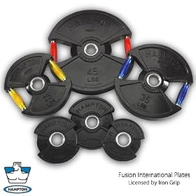 41QC1iixcmL. AA280  Hampton Fitness Urethane Grip Fusion Rubber Encased Olympic Weight Plates w/ Rotational Grips