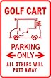 GOLF CART PARKING sign * sport game transport