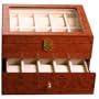 Luxury Watch Storage Chest For 20 Watches Burlwood Finish Glass See-Thur Lid Latch