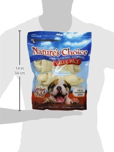 Loving Pets Nature's Choice 100-Percent Natural Rawhide White Knotted Bones Dog Treat, 8-9-Inches, 4/Pack