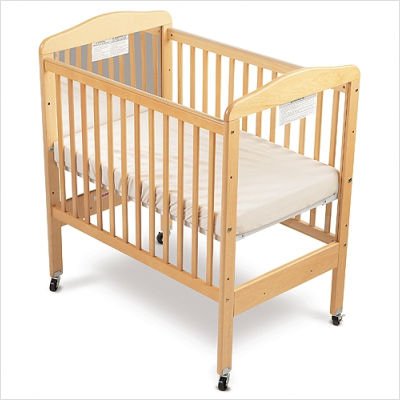 Clearview Compact Size, Fixed-side Crib with 3″ Mattress and Mirror – Natural