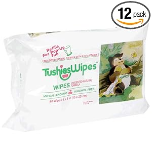 TushiesWipes Refills, Unscented Natural Formula with Aloe, Case Pack, Twelve - 80 Wipe Refill Packs (960 Wipes)