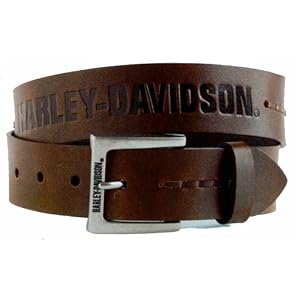 Harley-Davidson® Men's Embossed Center Lace Belt. 100% genuine brown leather. Engraved buckle. 99416-09VM