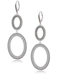 Judith Jack "Silver Halo" Sterling Silver and Marcasite Hammered Double Drop Earrings
