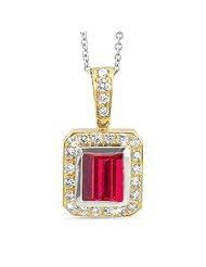 Rectagular Pendant With A Cushion Center Stone In 18K Yellow Gold With A 0.70 ct. Genuine Ruby Center Stone.