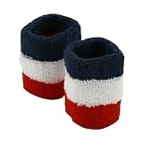 Terry Stripe Wristband Pair-Red White Navy