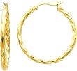 14K Yellow Gold Twisted Hoop Earrings Jewelry New BI