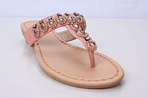 Jeweled Flat Sandals Rhinestone Sandals Thong Sandals White Stone Pink Upper
