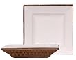 Woven Rattan Square Basket with White Ceramic Bowl Liner 13"x13"
