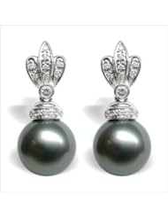18K white gold Pocahontas Black Tahitian cultured pearl and diamond earring