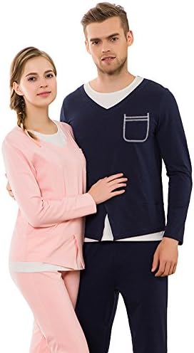 Feyment Cotton Mens' Women's Long Sleeve Matching Couples Pjs Pajama Set Pink Medium