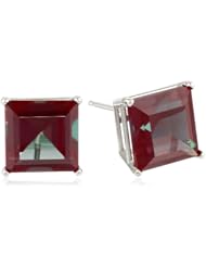 10k Gold Princess Square Gemstone Earrings Studs (8mm )