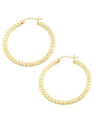14 Karat Two-tone Gold Diamond Cut Flat Hoop Earrings