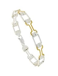 Sterling Silver Cut Out Bar Link Bracelet w/ Gold Finish (Available in 7 in. & 8 in.), 1/4 in. (6mm) wide