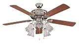 Litex GD52AN5LK Grandeur 52-Inch Remote Control Adaptable Five-Blade Ceiling Fan, Antique Nickel with Clear/Frosted Glass Light