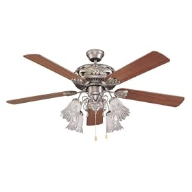 Litex GD52AN5LK Grandeur 52-Inch Remote Control Adaptable Five-Blade Ceiling Fan, Antique Nickel with Clear/Frosted Glass Light