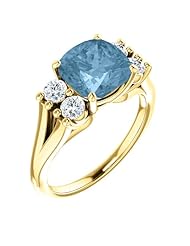 14K Yellow Gold 8.00x8.00mm Antique Cushion Cut Sky Blue Topaz and Diamond Ring -- LIFETIME WARRANTY