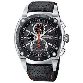 Seiko #SPC003 Men's Sportura Retrograde Chronograph Watch with Leather Strap