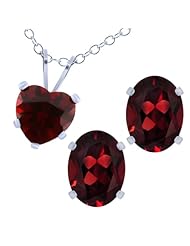 3.00 Ct Red Garnet Heart Pendant and Oval Earrings Set