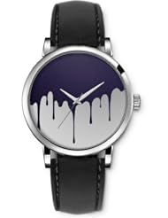 SPRAWL Aanalog Fashion Series Silver Ladies Watches of Genuine Black Leather Strap,Unique Wrist Watch for Women Girls Designed with Painting melting in