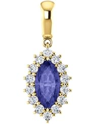 10K Yellow Gold 10.00x5.00mm Marquise Cut Tanzanite and Diamond Pendant -- LIFETIME WARRANTY