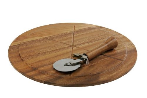 T&G Gift Works Pizza Set in Acacia Wood with Pizza Cutter.d360x20mm (gift boxed)