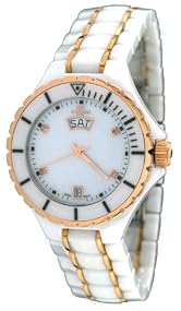 Oniss #ON8015-LDDRG7 Womens Midsize Rose Gold Trim White Ceramic Watch