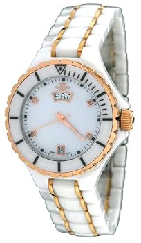 Oniss #ON8015-LDDRG7 Womens Midsize Rose Gold Trim White Ceramic Watch