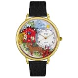 Birdhouse Cat Black Skin Leather And Goldtone Watch #G0120005