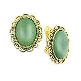 Aventurine Brass Tone Oval Clip On Earrings