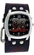 Twin Flaming Dragon Wide Black Leather Band Circle Trendy Design Steel Black Dial Gothic Punk Biker Wristband Watch